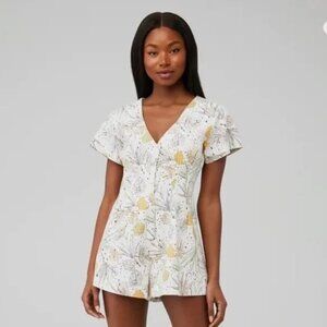 Minkpink Womens Tropical Floral Button-Front Short Sleeve Romper Size M